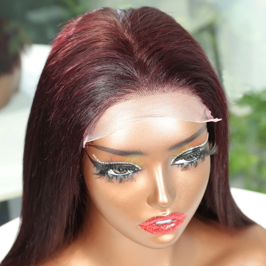 

Готовые к ношению 2x6 5x5 бесклеевые парики с застежкой Wear and Go Вьетнамские человеческие волосы 100, шелковистые костяные прямые 99J, кружевные фронтальные парики Боб