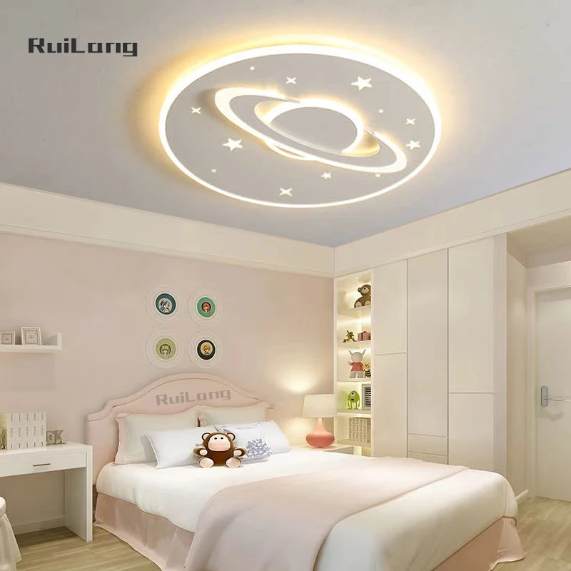 Modern Planet Led Ceiling Lamp For Kids Room Boy Girl Bedroom Study Baby Lustre Cartoon Chandelier Space Ceiling Light Luminaire