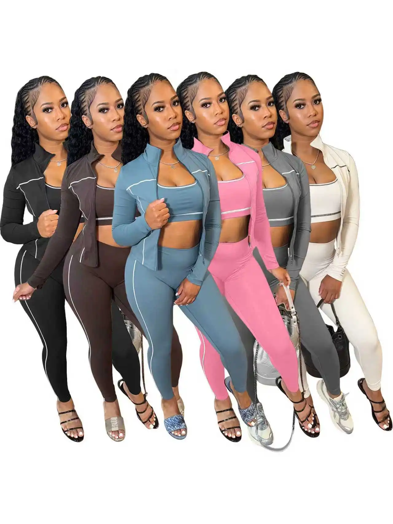 

Fall Winter Women Jogging 3 Piece Set Long-Sleeved Jacket & Trousers & Vest Gym Suit Women's Sportswear 3PCS Set