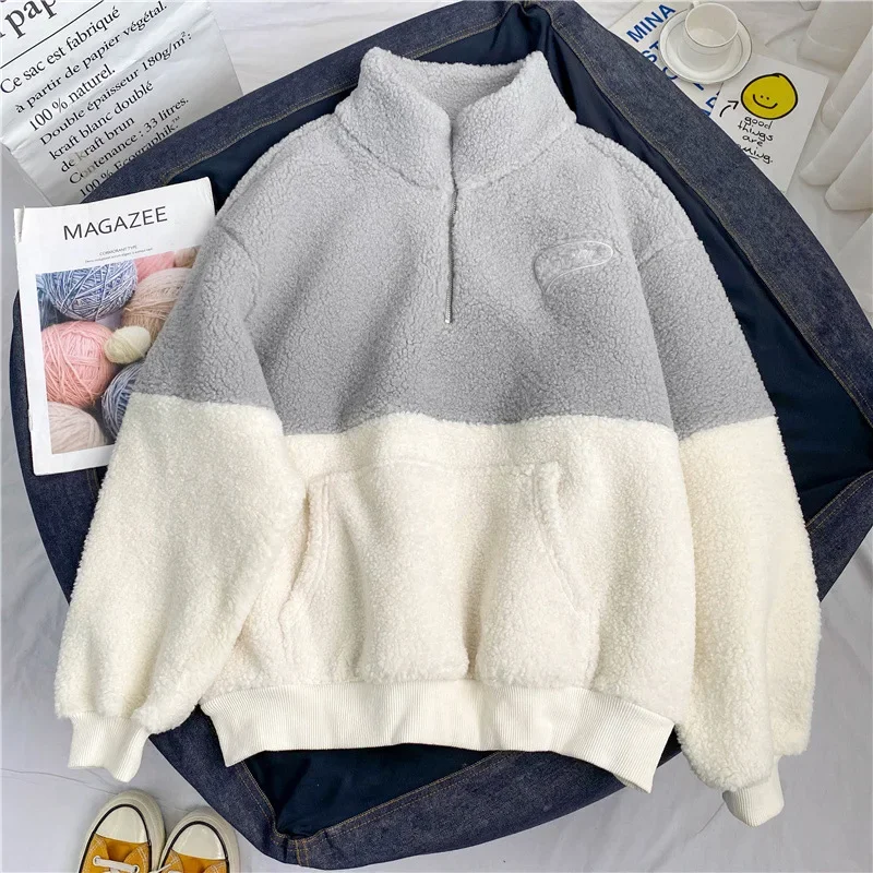 Women's Sweatshirts Femal Hooded Jacket With Pocket Office Lady Lamb Outerwear Thicken Sudaderas Y2k Winter Female Warm Clothing