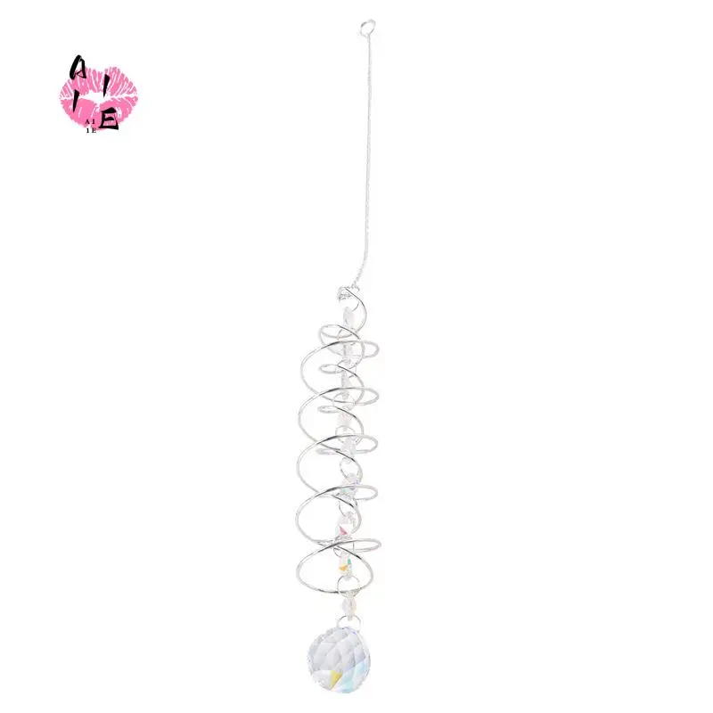 A11E-17.7Inch Gazing Ball Spiral Tail,Decorative Wind Spinner Sun Catcher,Glass Crystals For Indoor Outdoor Decoration