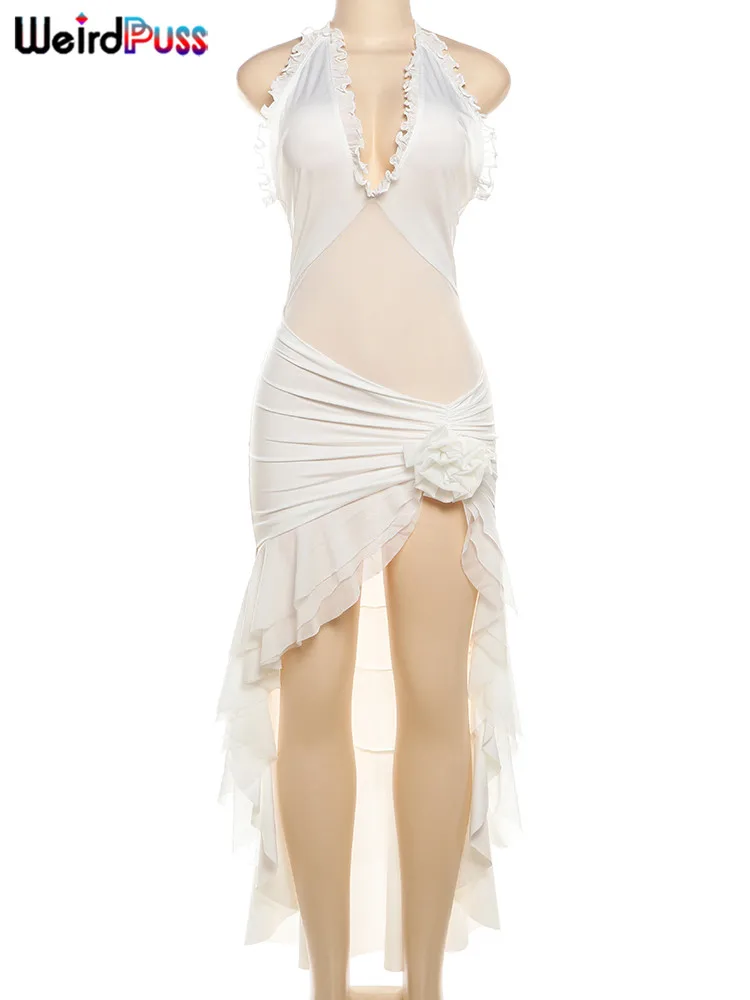 Nibber halter elegante vestido sólido mulher verão bainha irregular puro desejo árvore comestível fungo em camadas festa sem mangas bodycon