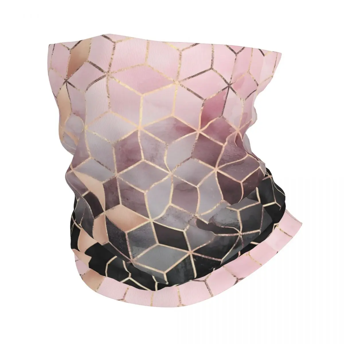 Pink And Grey Gradient Cubes Scarf Neckerchief Neck Face Mask Polyester