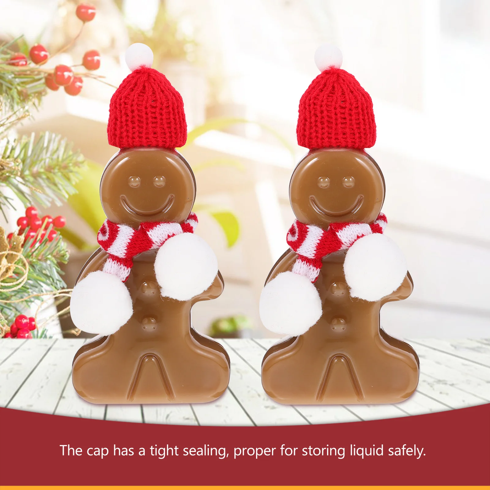

1 Set Of Christmas Gingerbread Juice Bottles Portable Leak-Proof Beverage Bottles With Caps Refillable Plastic Drink Containers