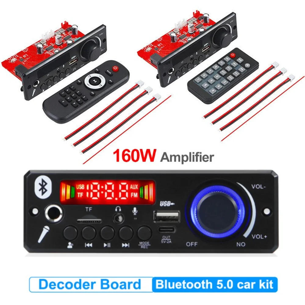 

Bluetooth 5.0 MP3 Decoder Board 2*80W 160W Amplifier Audio Player 12V DIY MP3 Player Car FM Radio Module TF USB Mic Record Call