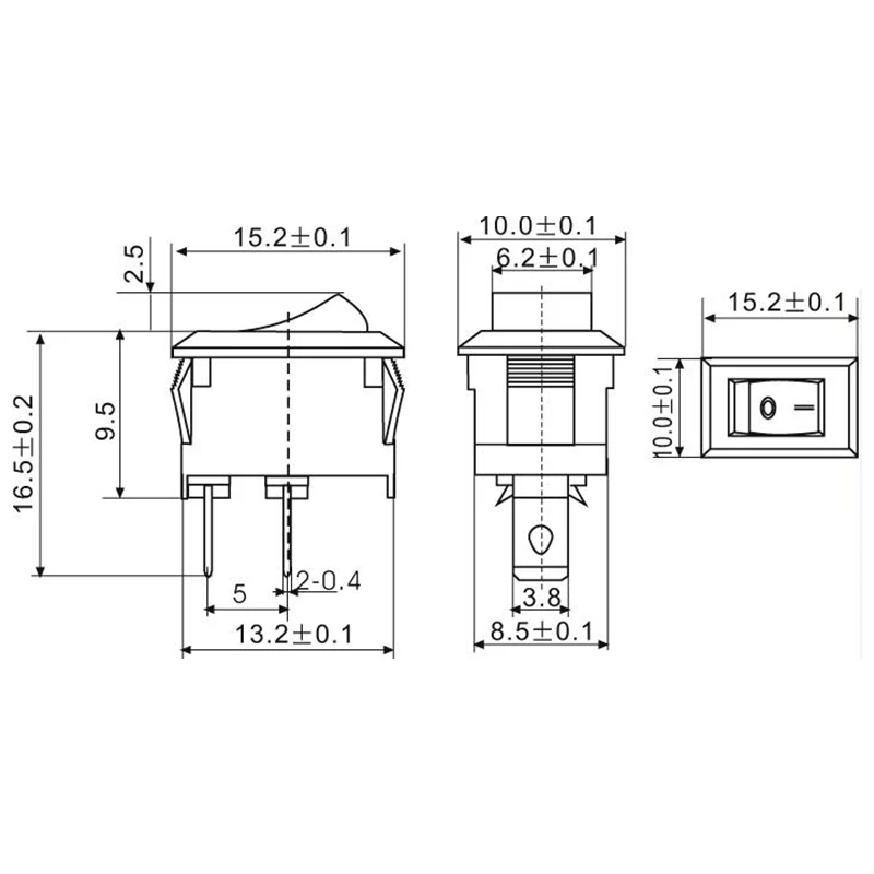 Picture 5: 10pcs/lot 10*15mm SPST 2PIN ON/OFF G130 Boat Rocker Switch KCD11 3A/250V Car Dash Dashboard Truck RV ATV Home