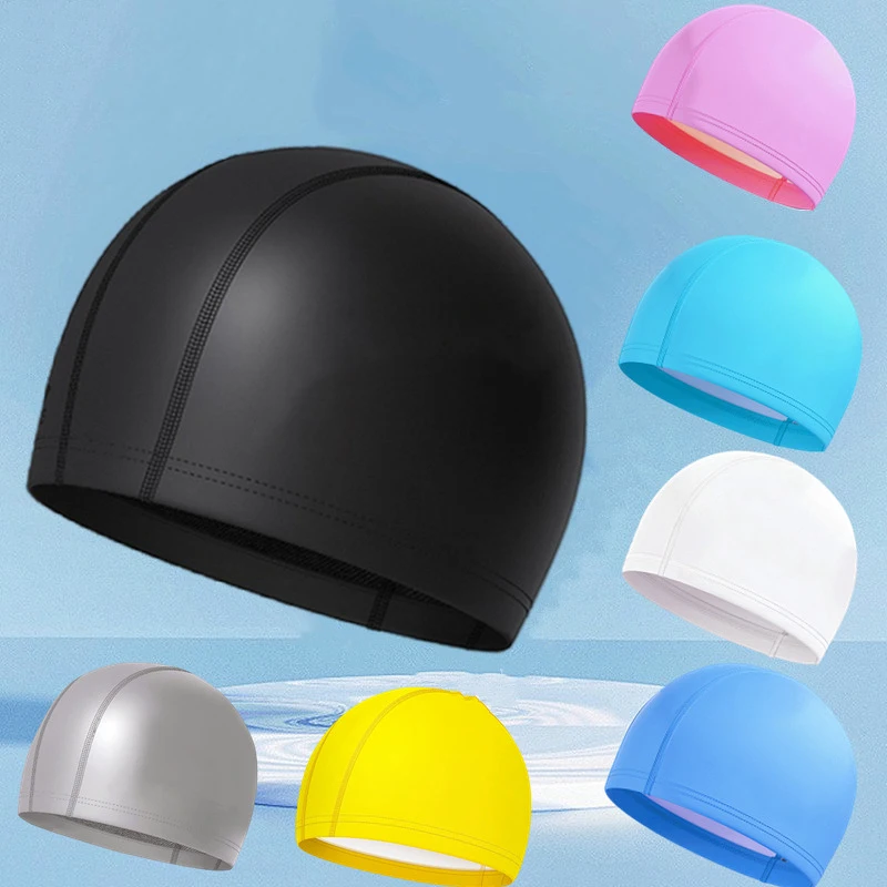 Waterproof PU Swimming Cap for Kids Adults High-elastic non-constricting Diving Cap Long Hair Ear Protection Swim Cap Unisex