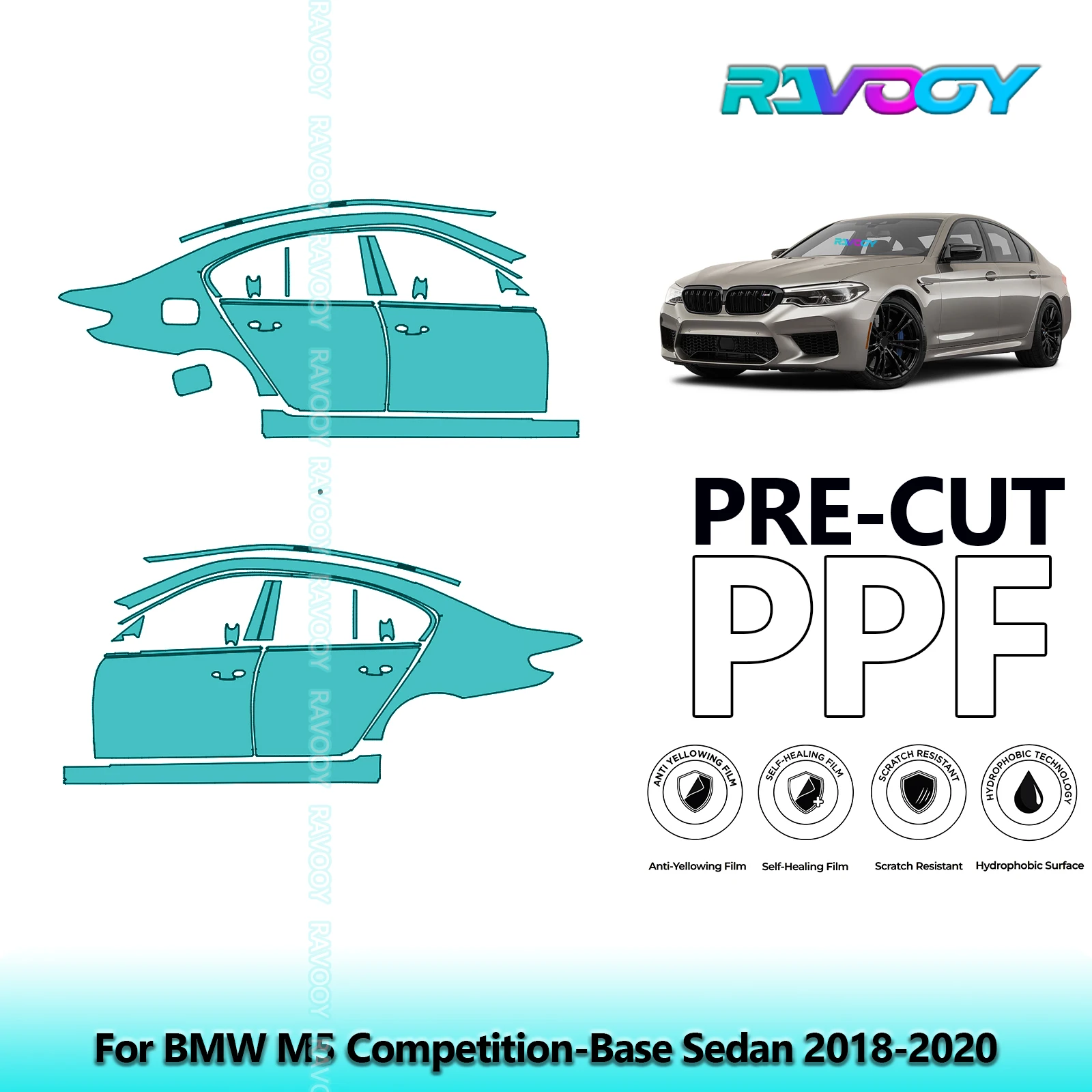 

For BMW M5 Competition-Base Sedan 2018-2020 8.5mil Clear Matte Pre-Cut PPF Door & A/B Pillar Kit TPU Paint Protection Film Set