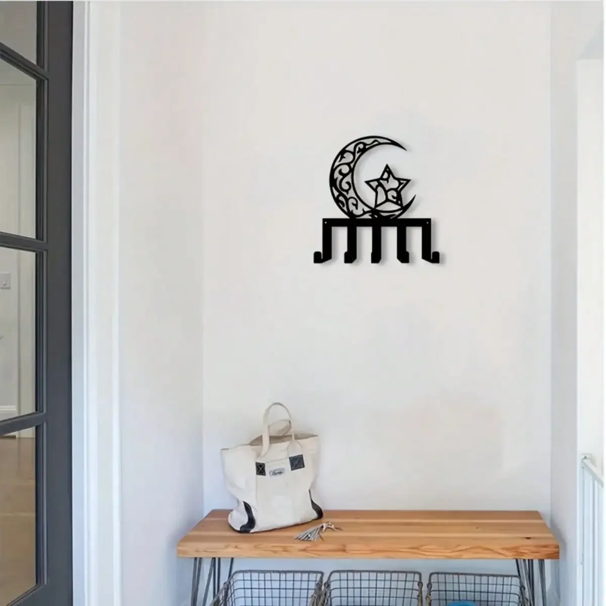 1pc Vintage Star Moon Wall Sculpture Hook, Iron 5‑Hook Key Rack, For Entryway Bedroom, Holiday Housewarming Gift