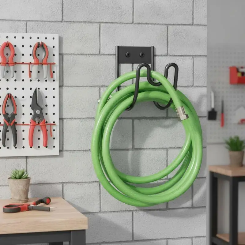 Wall Mounted Water Pipe Hanger Heavy Duty Scratch Resistant Sprayed Iron Garden Hose Holder for Outdoor Gardening