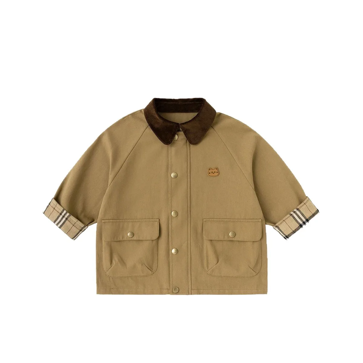 Spring and Autumn men's women's children's trench coat baby children's retro lapel plaid cartoon coat 5