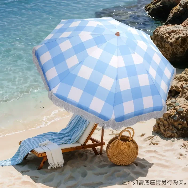 JMZ Beach Umbrella Outdoor Sunshade for Women Lace Fringed Patio Parasol Large Size for Villa Courtyard Pool Terrace Vacation