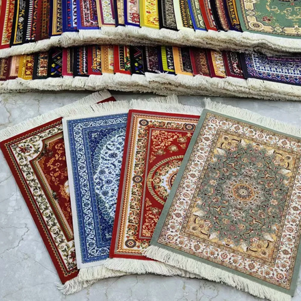 Woven Flower Persian Carpet Small Coaster Retro Style Rubber Non‑Slip Mouse Pad Desk Mat Cheap Wholesale Merchants Computer Mats