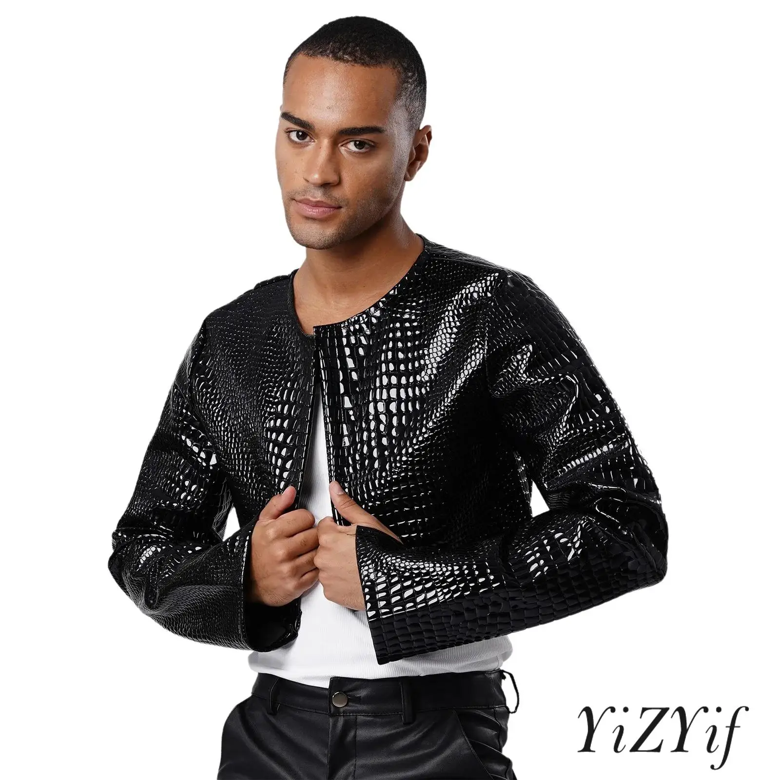 

Модная мужская короткая куртка со змеиной текстурой и укороченная куртка по индивидуальному заказу для ночного выхода, специальных мероприятий, болеро, блейзер