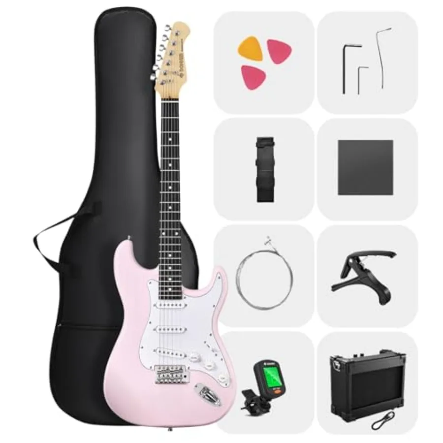 

DST-80 Electric Guitar 39 Beginner Electric Guitar Kit with Amp Classic SSS Pickup Complete with Gig Bag Tuner Capo Strap Picks