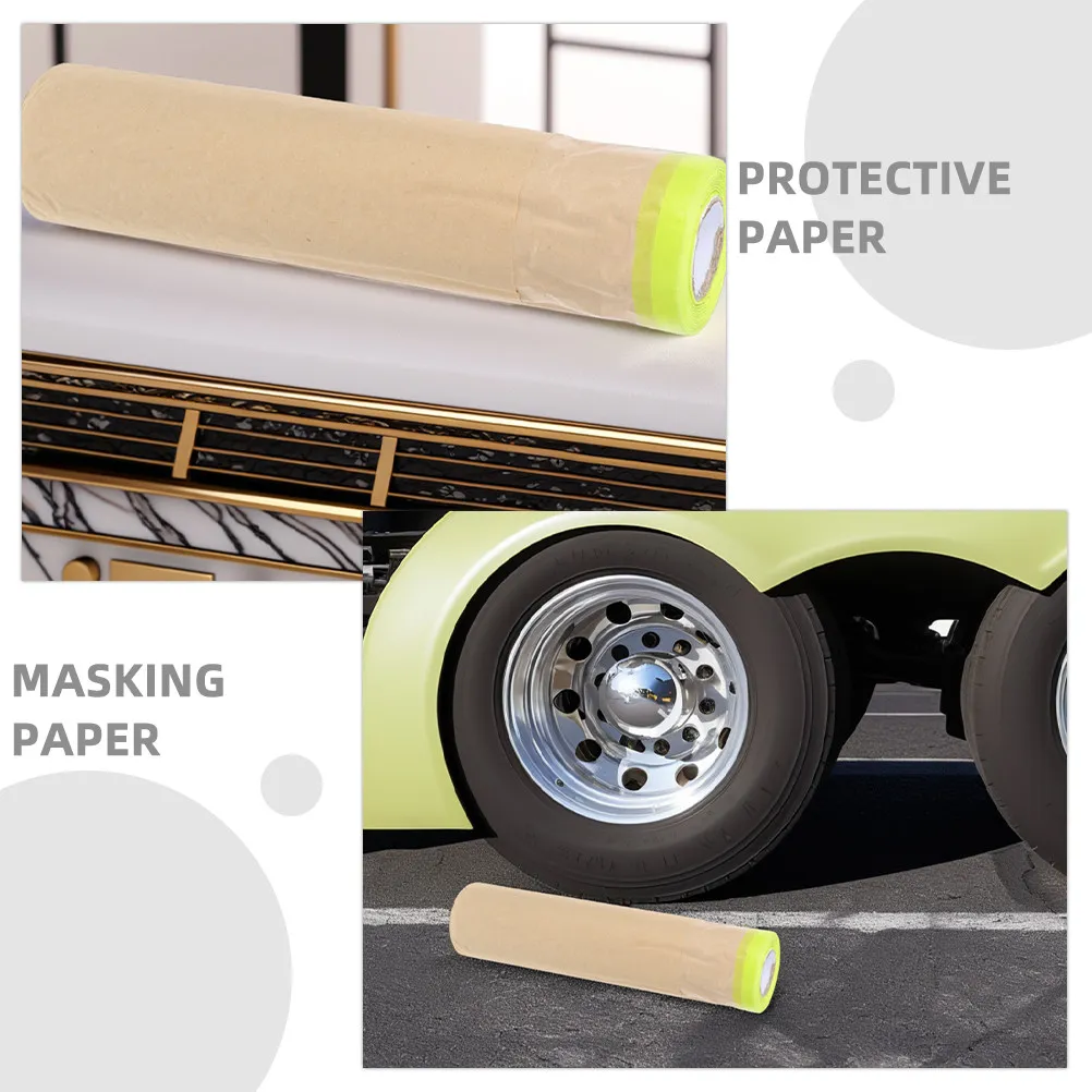 1 Roll Self Stick Masking Paper Roll for Car Body Painting Furniture Walls Floors Heavy Duty Kraft Paper Paint Floor Protector