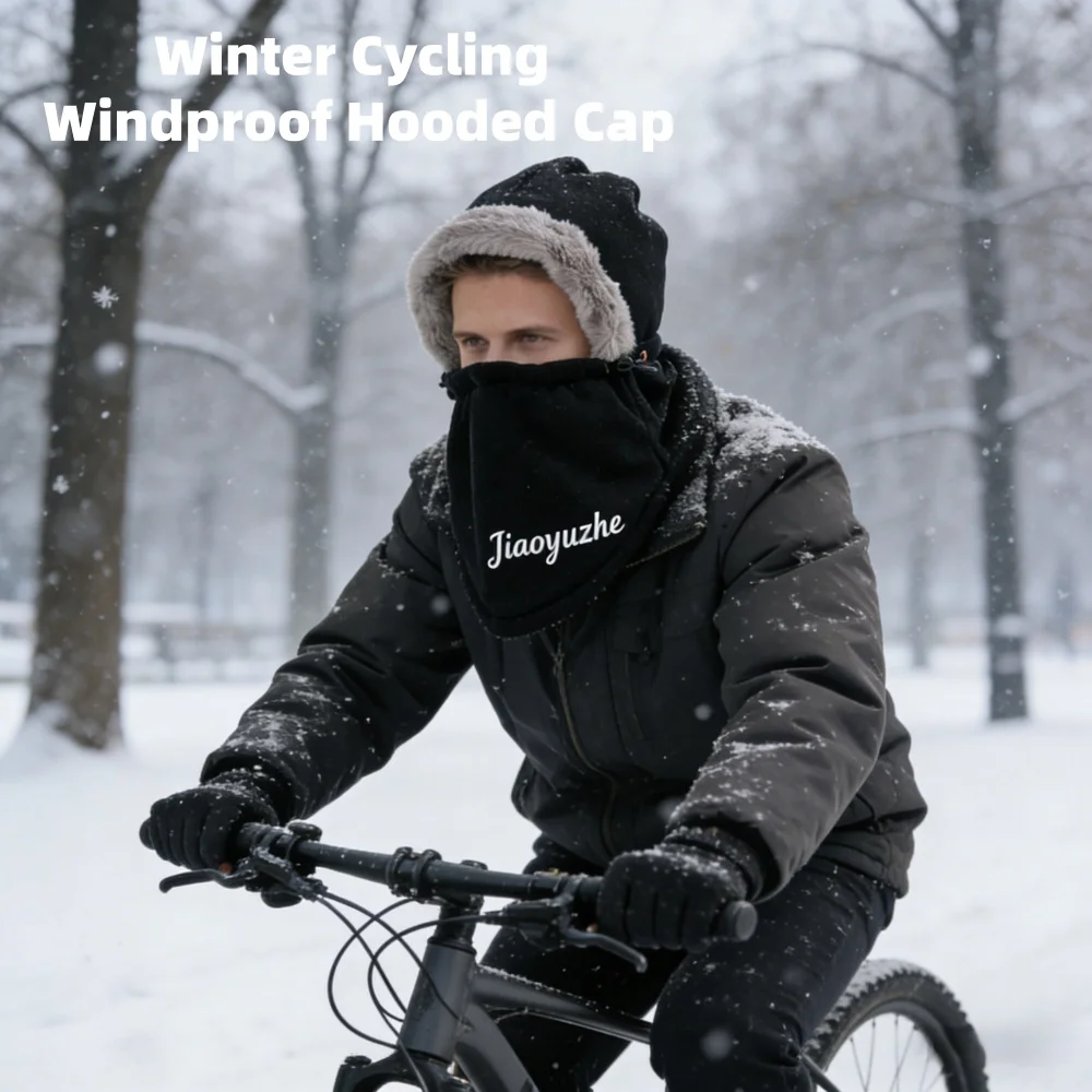 

Winter Mountaineering Headgear With Integrated Scarf Fleece-lined Neck Cover and Windproof Face Mask for Skiing and Cycling