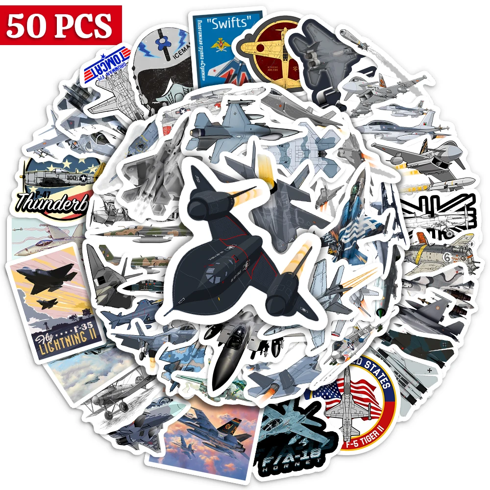 Cool Fighter Stickers Airplane Warplane Plane Graffiti PVC for Laptop Phone Suitcase Guitar Skateboard Refrigerator Waterproof