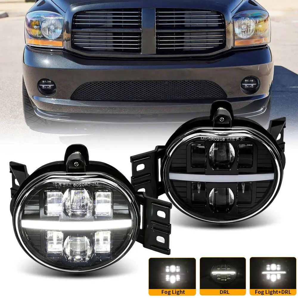 Pair LED Fog Lights DRL For 2002-2008 Dodge Ram 1500 2003-2009 Ram 2500 3500