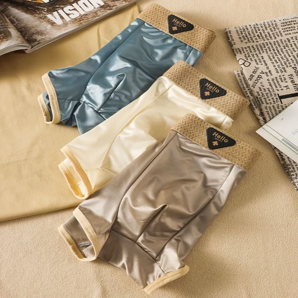 3 pezzi moda boxer in raso di seta sottile mutande senza cuciture boxer in seta di ghiaccio tinta unita lingerie intimo per uomo regali