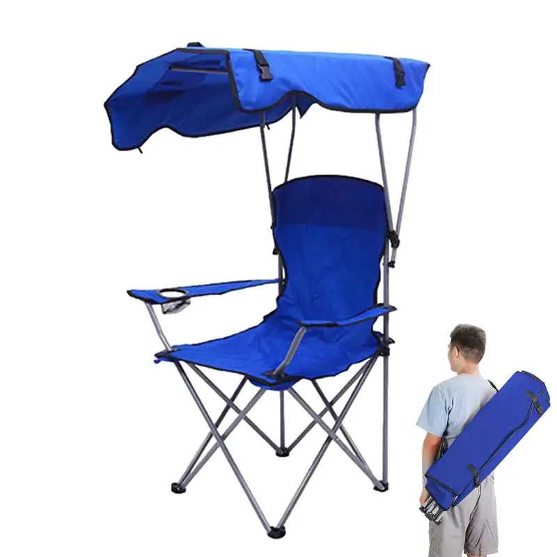 Folding Canopy Chair Camping Recliner Portable With Shade Thick Comfortable Anti Slip Recliner Beach Chair With Canopy For