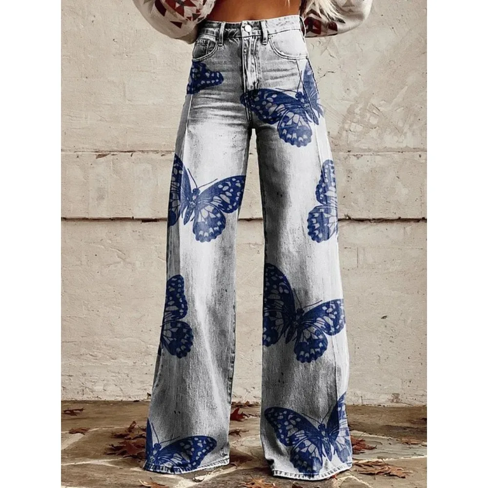 Schwarze Rosa Galaxy-Schmetterlings-Print Hose mit Hoher Taille und Weitem Bein aus Baumwolle Lässige Streetwear-Hose Hip-Hop-Punk-Hose für Konzerte – Detail 3