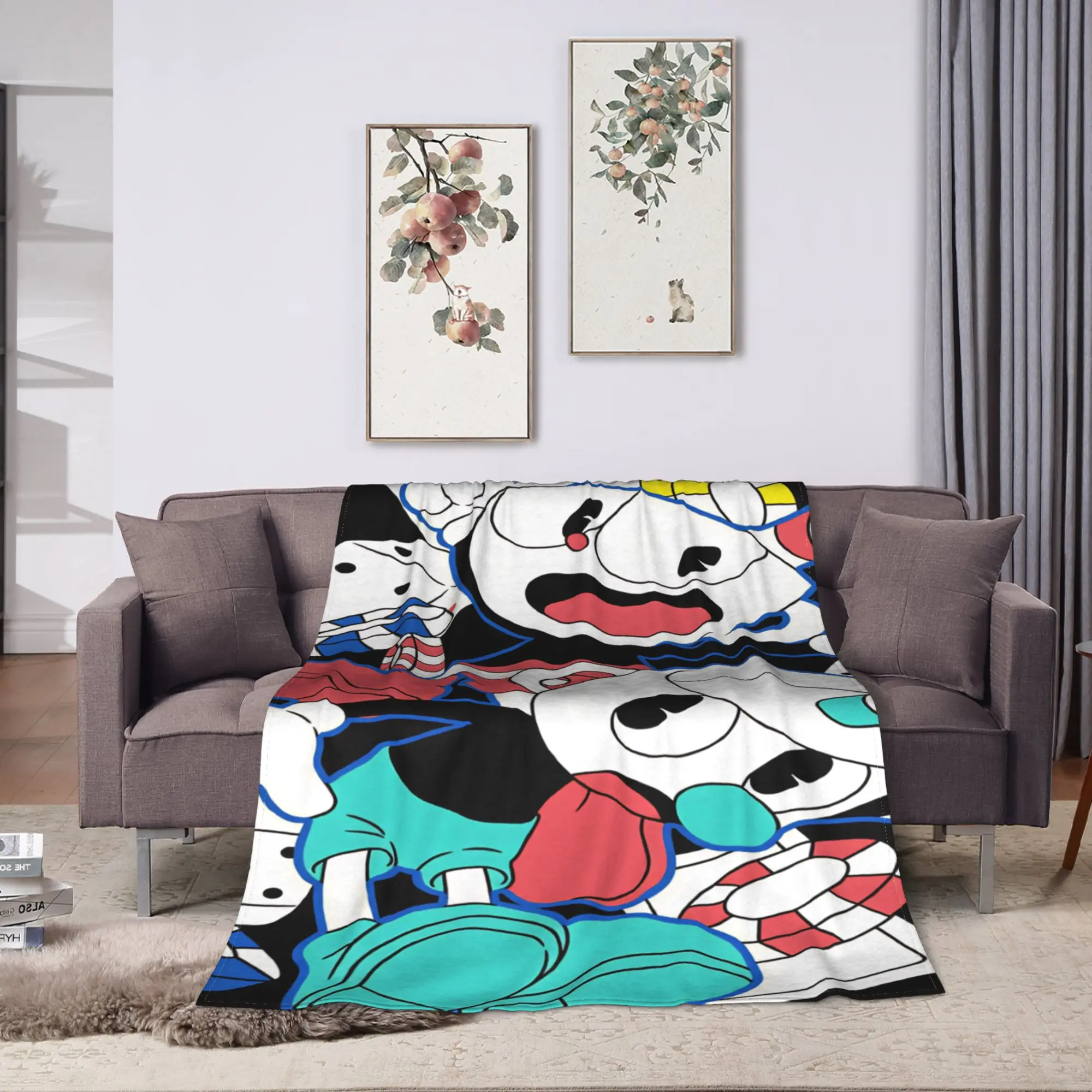 Super Soft Blanket Camping Cuphead Throw Blanket  Flannel Bedspread For Couch Chair Sofa Bed Print Sofa Bed Cover
