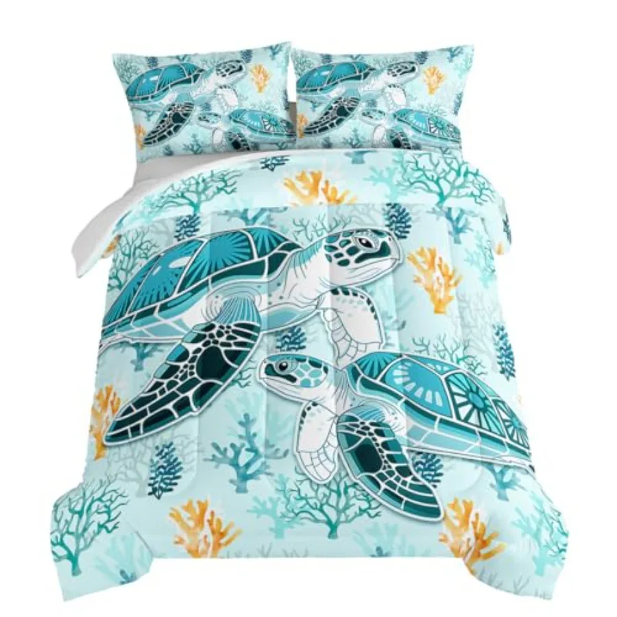 

Комплект постельного белья «Морская черепаха» в прибрежном стиле для спальни, размер для подростков, девочек и мальчиков, декор для комнаты, комплект «Черепаха в сумке»