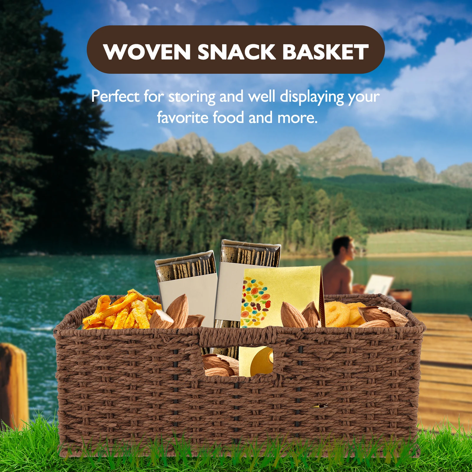 

1pc Woven Snack Storage Fruit Bread Sturdy Portable Snack Basket Serving Basket For Home Office Party Decor Gift