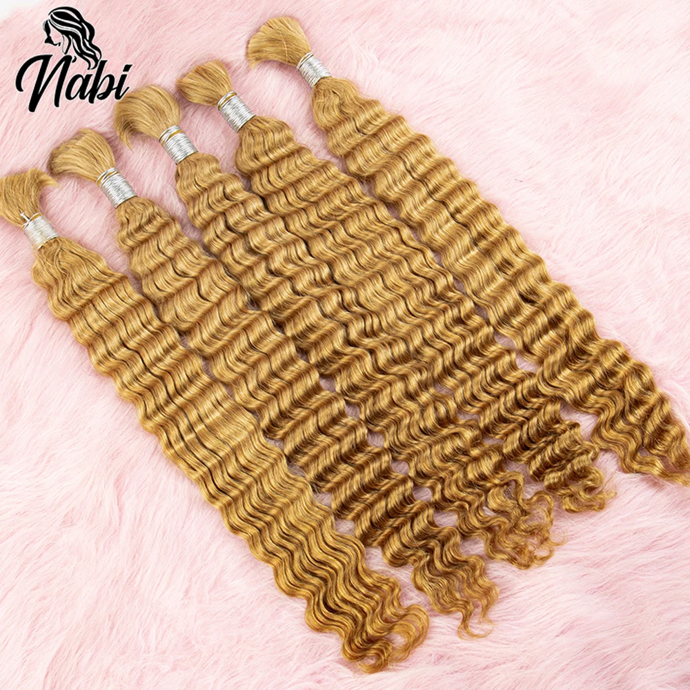 Nabi Hair Braiding Bundles Honey Blonde Virgin Human Hair Bulk Deep Wave Hair Extensions for Salon Supply