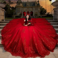 EVLAST Customized Red Sequins Quinceanera Dress Ball Gown Applique Beads Bow Mexico Corset Sweet 16 Vestido De 15 Anos QD1132