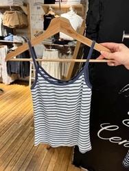 Chic Striped Slim Crop Tops Women Summer Sleeveless Cotton Cropped Camisole American Vintage Streetwear Sweet Y2k Tank Top New