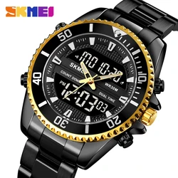 SKMEI orologio sportivo in acciaio inossidabile per uomo marchio di lusso orologi da polso con doppio Display di alta qualità orologio impermeabile maschile di moda