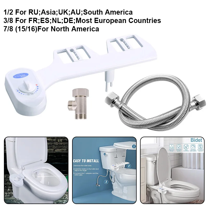 3 Modes Bathroom Bidet Toilet Seat Attachment Water Pressure Control Self-Cleaning Dual Nozzle Personal Hygienic Ass Sprayer