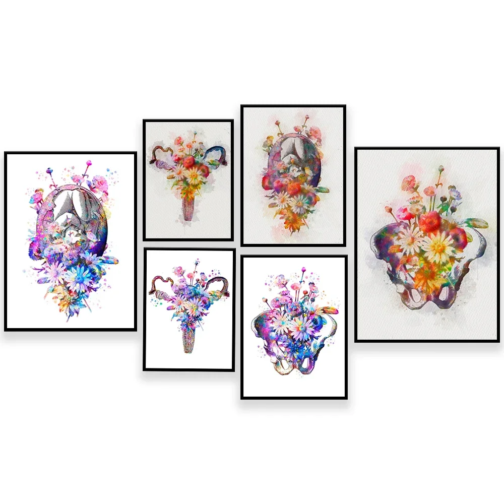 

Pregnancy Art Fetus and Flower Painting Female Uterus Art Pelvic Skeleton Medical Decoration Maternity Midwife Gifts