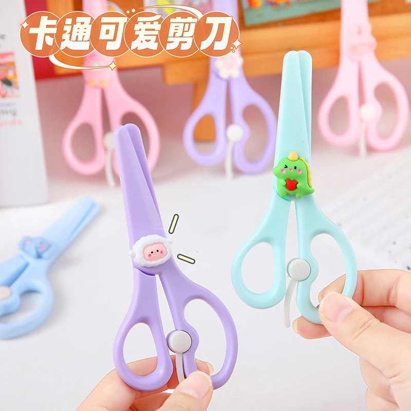 Cartoon Scissors Safety Handmade Paper Cuttings Scissors Student Kindergarten School Handheld Account Sticker Cutting Knife