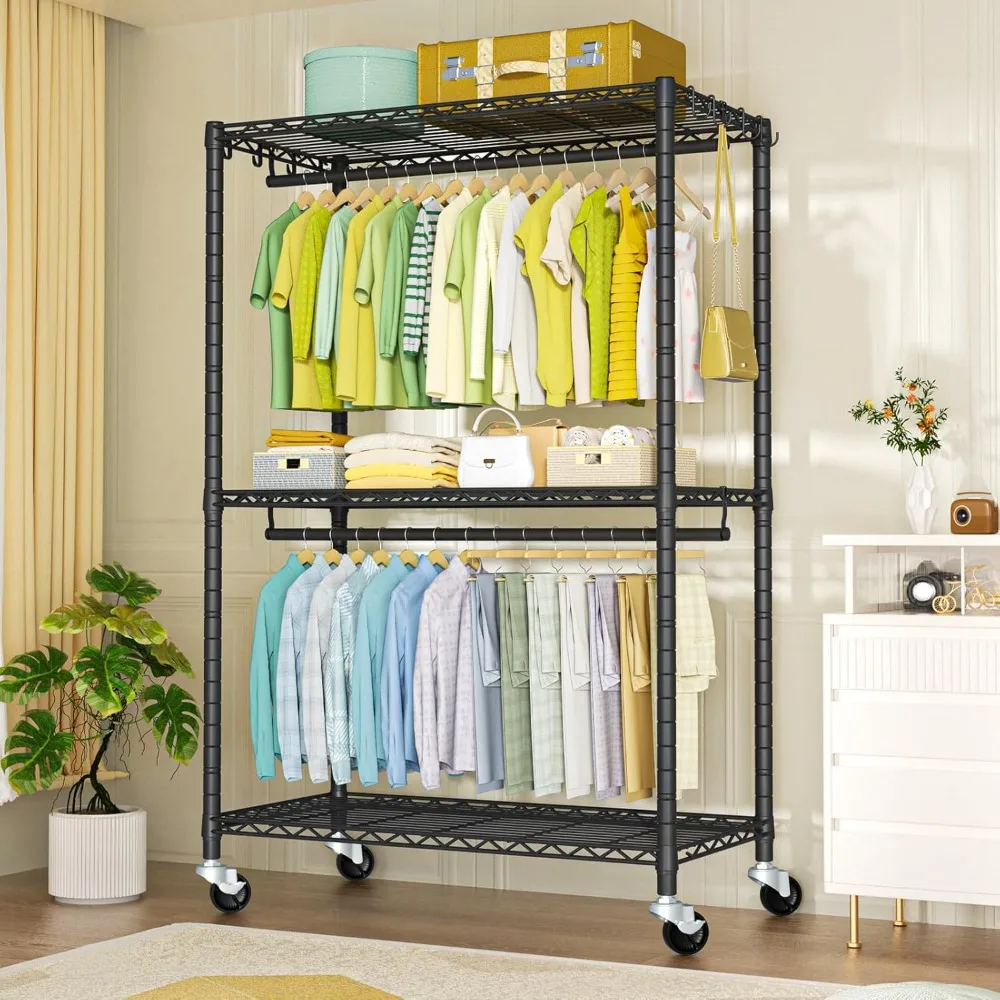 

Hot Sale - P3 Plus Rolling Clothes Rack, Clothing Racks for Hanging Clothes, Heavy Duty Garment Rack with Wheels,