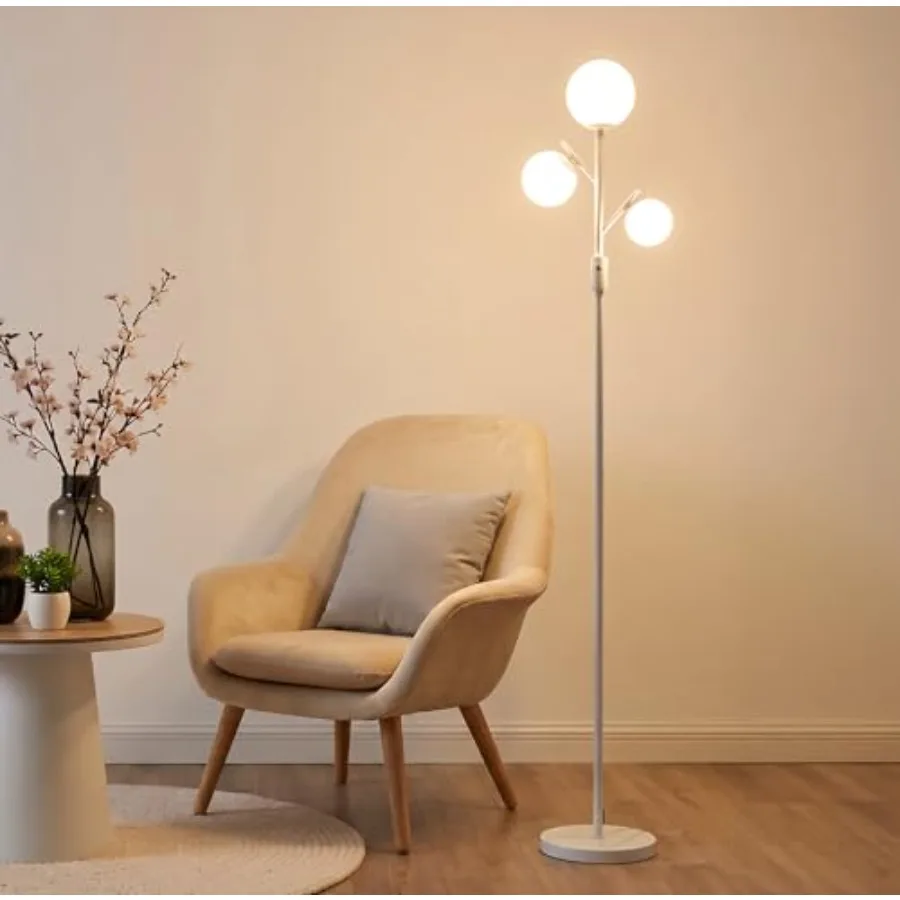 Mid Century Modern 3 Globe Tree Floor Lamp - Dimmable LED Standing Lamp with Bulbs Warm Light for Living Room Bedroom Office