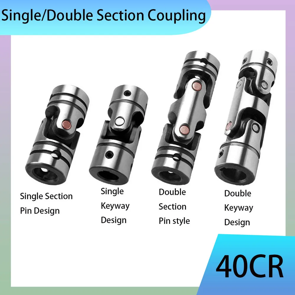 1Pcs Extendable Single/Double Cross Universal Joint ID 6-25mm Keyway Fixed Pin Coupling Industrial Transmission Connecting Shaft