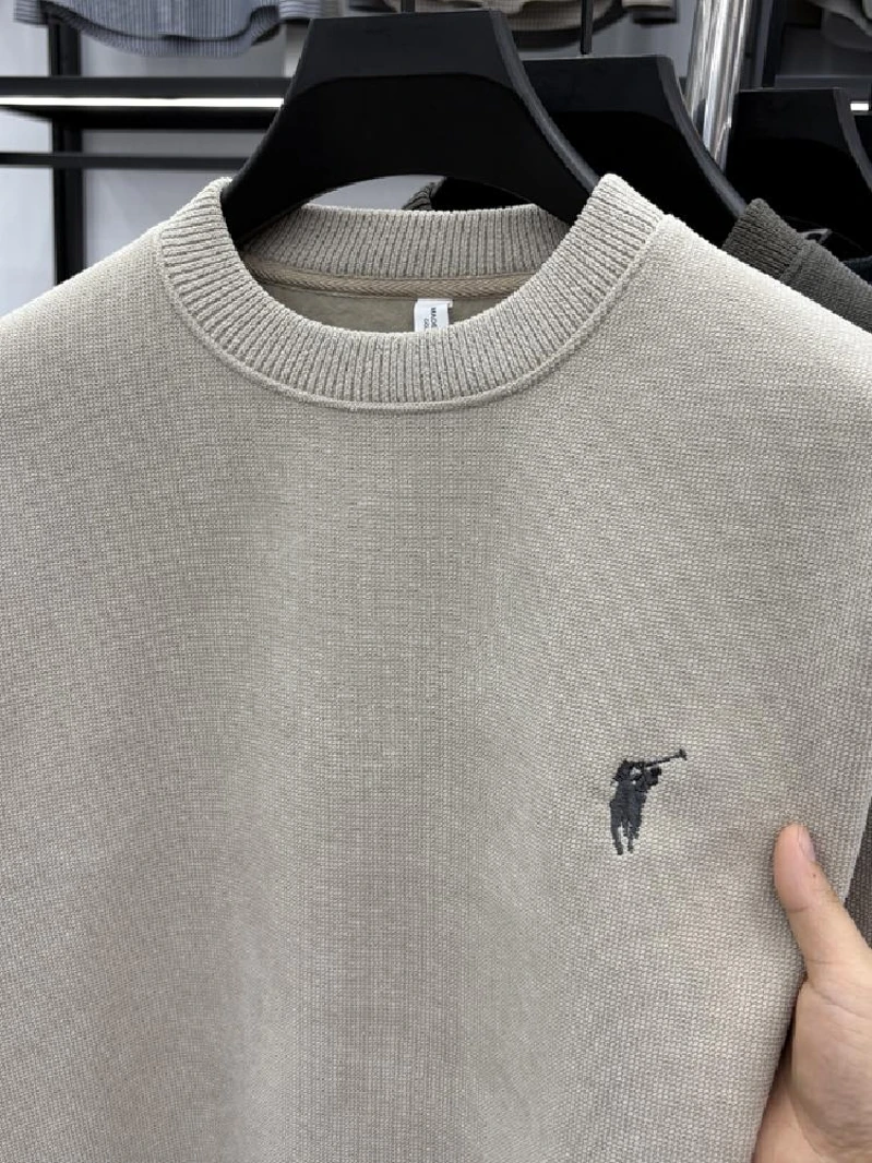 

Oule Autumn Winter New Sle Men's round Ne Knitted Sweater Fce Lined Casual Top Soft Polyester Long Sve Thermal Wear