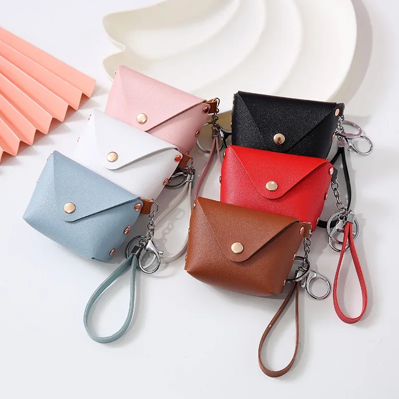 New Women PU Leather Wallet Mini Access Card Key Holder Coin Purse Solid Color Clutch Bag Keychain Kids Purses Small Handbag Bag