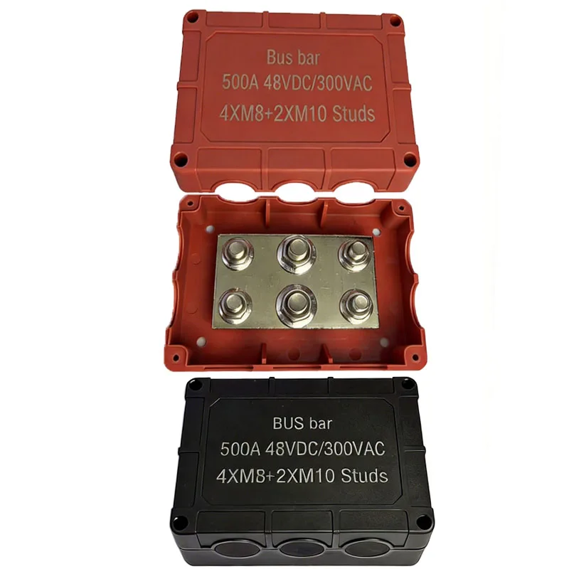 500A 4*M8+2*M10 Studs Power Distribution Block 48V DC Automotive Copper Material Busbar