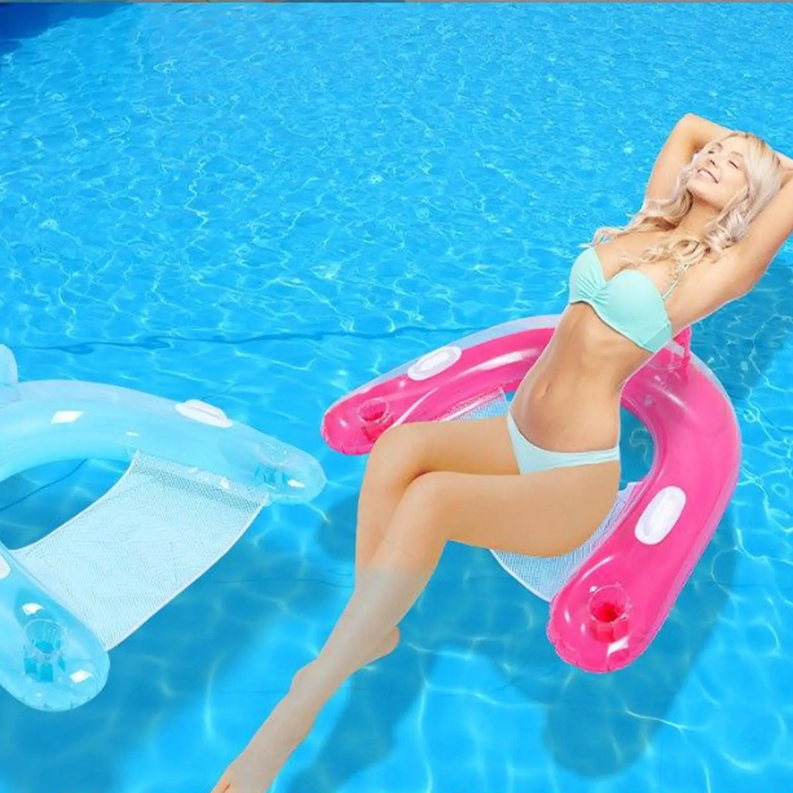 Silla flotante para piscina, silla inflable para piscina, flotadores de agua, cama flotante plegable, accesorios de natación portátiles para mujeres, hombres y niños