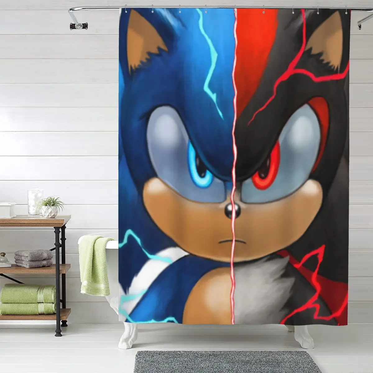 

Sonic Shadow Shower Curtain Bathroom Polyester Waterproof Bath Curtains with Hooks