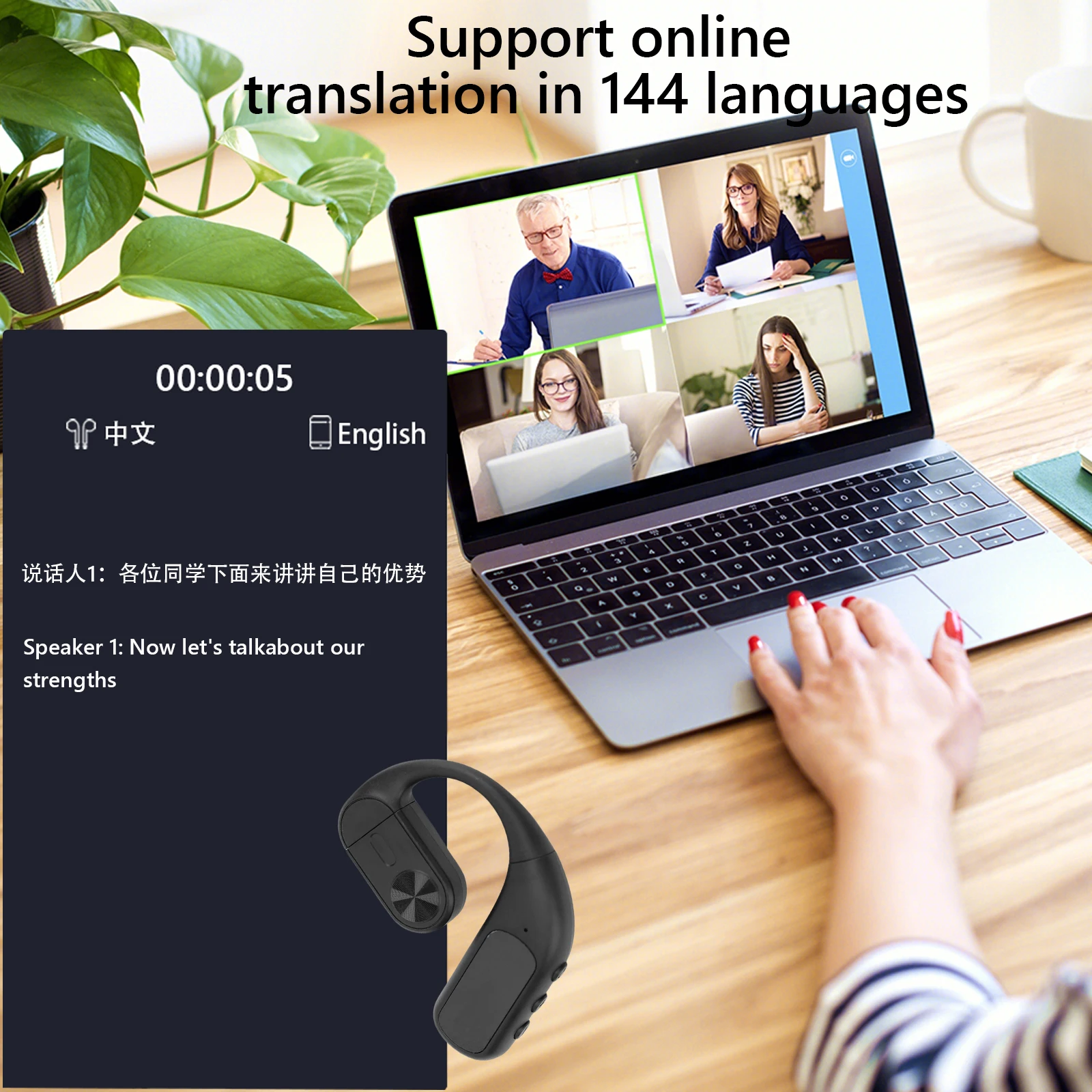 AI Headphones Language Translation Wireless BT Headphones 144 Language IP54 Waterproof for Travel Business