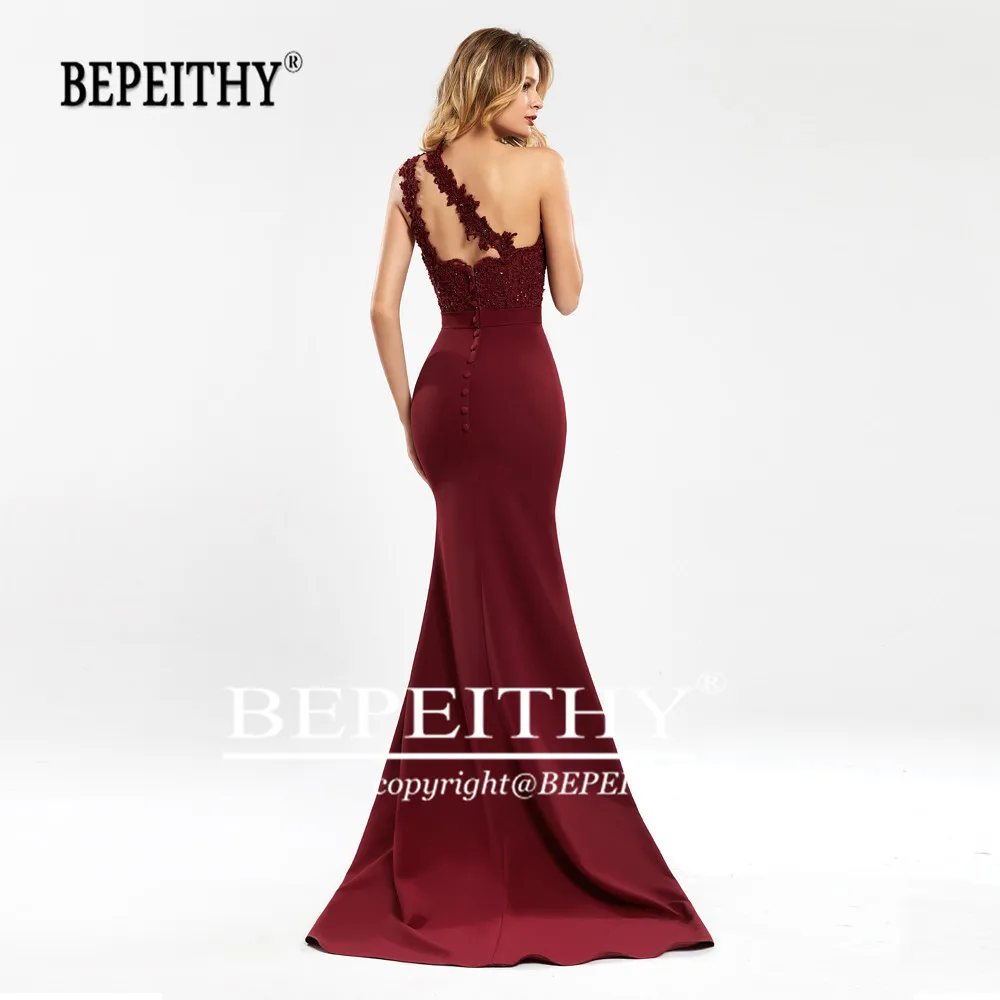 BEPEITHY Nàng Tiên Cá Burgundy Dài Xếp Ly Eo Thời Trang 2022 Sexy 1 Vai Đầm Vestido De Fiesta De Noche Tiệc Cưới Áo Choàng Dành Cho Nữ