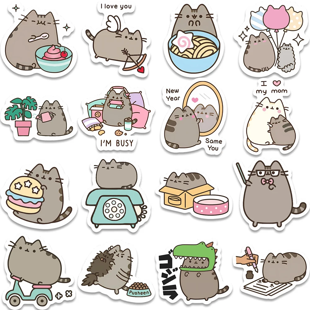 

10/30/60pcs Funny Grey Chunky Cat Stickers Cute Cartoon Decals Water Bottle Bike Phone Car Creative Graffiti Sticker Wholesale