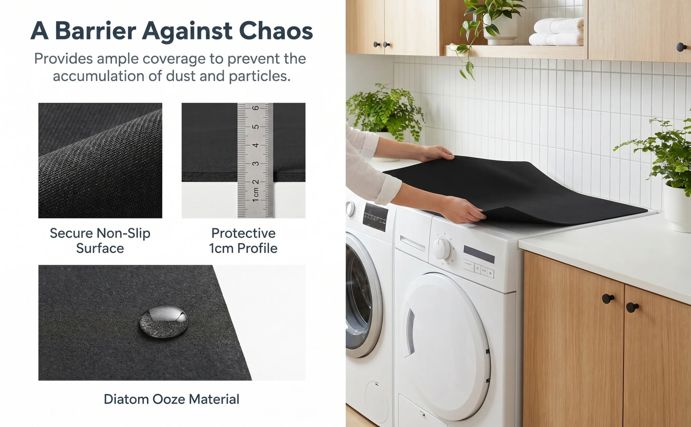 Washing Machine Topper Nonslip Absorbent Washer and Dryer Cover Mat for Front Loading Machines Organizes Laundry
