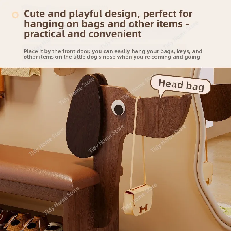 Solid Wood Dog Shoe Cabinet, Seat and Stool Integrated Into One, Cute and Creative Storage, Shoe Rack, Shoe Wearing Stool