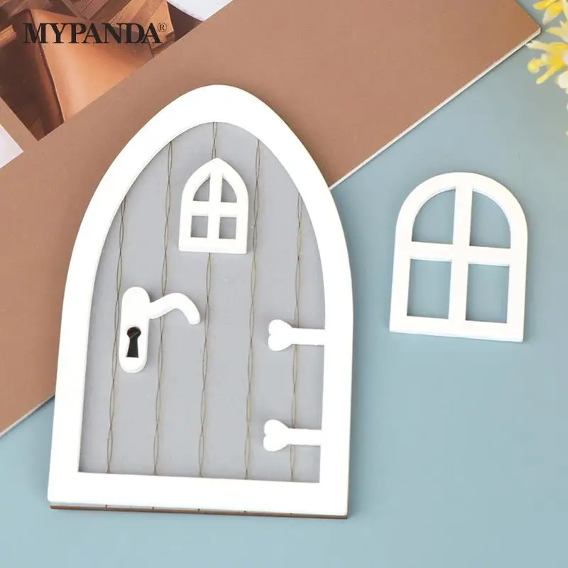 Puerta en miniatura para casa de muñecas, modelo de pomo de puerta de elfo de hadas con ventana, decoración de casa de muñecas, juguetes de juego de simulación para niños, regalo de Navidad, 1:12